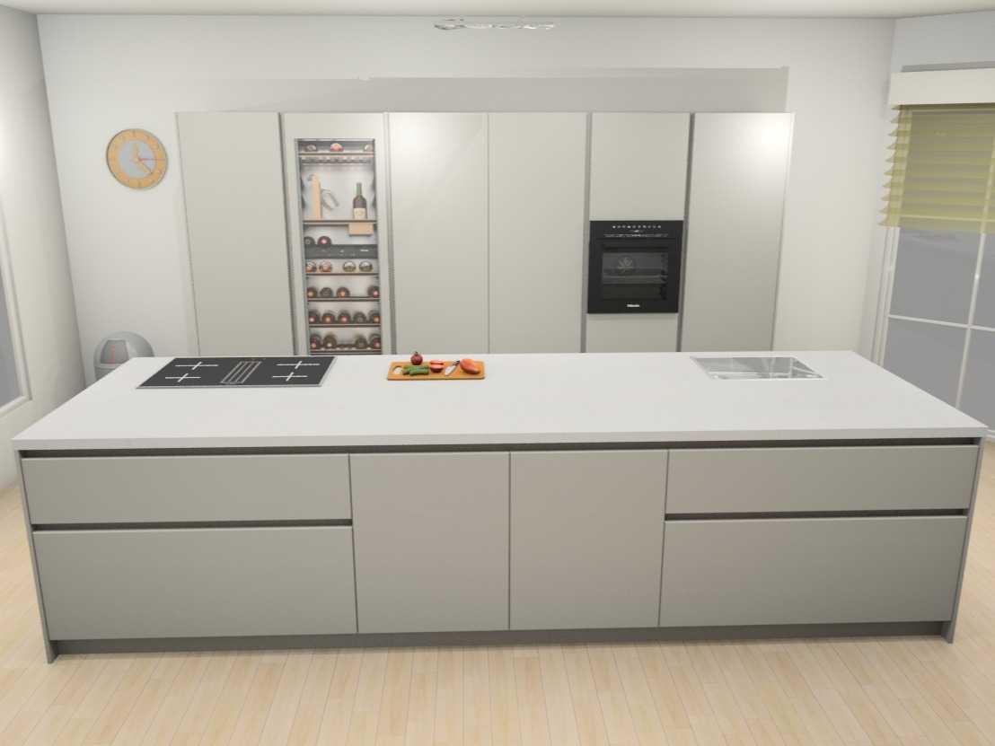 Duitse Keuken Kasjmier mat lak eiland keuken - Duitse Keukens keukens uit voorraad leverbaar