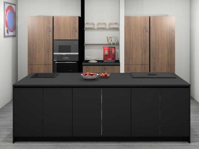 Häcker Concept130 Bali Notenhout Topsoft mat lak zwart eiland keuken - Häcker Concept130 Keukens keukens uit voorraad leverbaar
