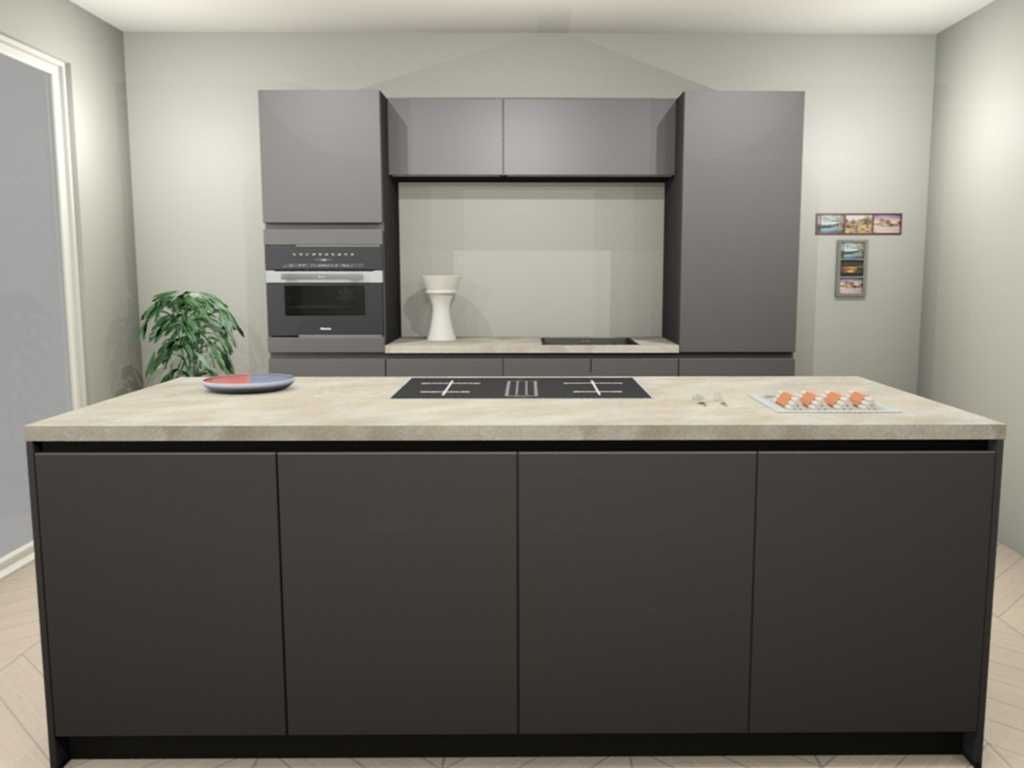 Häcker Concept130 TOP SOFT-GL grafiet mat lak Eiland keuken - Häcker Keukens keukens uit voorraad leverbaar