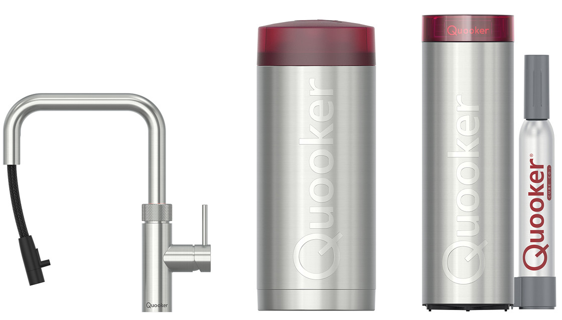 Quooker COMBI + Flex Square RVS + CUBE Kokendwaterkraan - Quooker kranen uit voorraad leverbaar